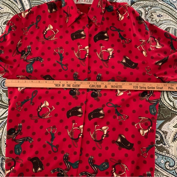 Chaus Vintage Blouse, Size 10, Red,  Fox Hunt, Equestrian Theme, Western Wear - Picture 13 of 16